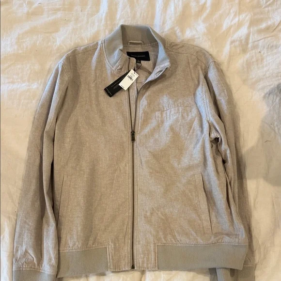 Banana Republic Men's Light Taupe Zip-Up Bomber Jacket Linen Large - Picture 2 of 3